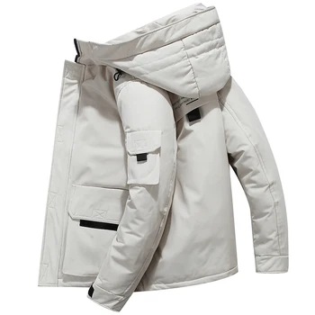 Beyaz eiderdown ceket erkek uzun kış 2021 yeni gençlik kapşonlu kış ceket kalınlaşmış rahat ceket trendi