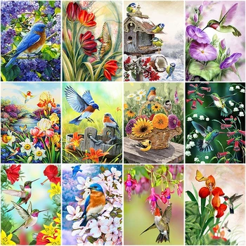 Kuş ve Çiçek DIY 5D Elmas Boyama Tam Yuvarlak Matkap Hayvan Elmas Nakış Çapraz Dikiş Mozaik Rhinestones Sanat Ev Dekor