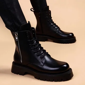 erkek lüks moda motosiklet botları siyah gelgit platform ayakkabılar yakışıklı hakiki deri çizme bahar sonbahar kovboy ayak bileği botas