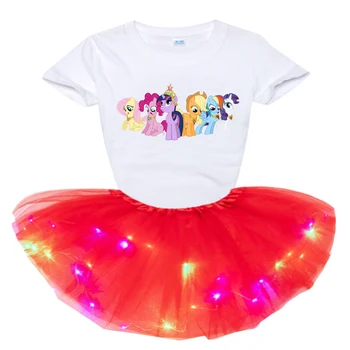 kızlar aydınlık Tutu Elbise setleri Prenses küçük Kız Seti sevimli Yaz doğum günü partisi elbisesi 2 adet ışık Tutu elbise+t Gömlek Kostüm