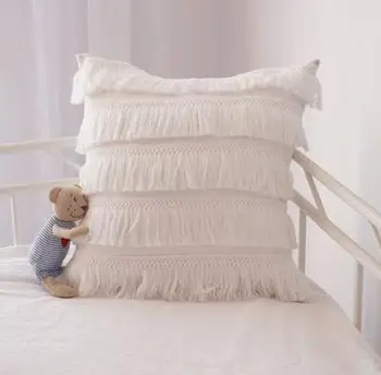 Pamuk düz renk minder örtüsü Nordic rüzgar yastık kılıfı Saçaklı kanepe dekorasyon ev yastık kılıfı