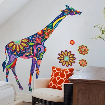 Renkli Zürafa duvar çıkartmaları Ev Dekor Oturma Odası Yatak Odası Çocuk Odası Hayvanlar Sanat Kendinden yapışkanlı Duvar Çıkartmaları
