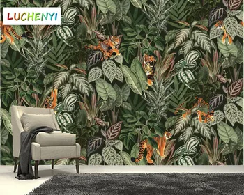 Papel de parede özel tropikal bitki yağmur ormanları yaprak kaplan duvar kağıdı duvar, oturma odası tv duvar yatak odası ev dekor