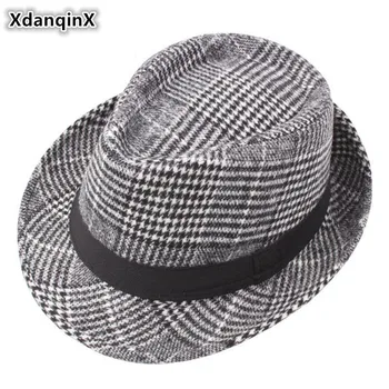 XdanqinX Kış erkek Yün Şapka Klasik Retro Fedoras Yeni Orta Yaşlı Baba Markaları Vintage Sombrero De Caz Şapka Snapback Kap