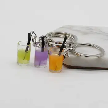Yeni simülasyon eğlenceli suyu limon fincan içme şişesi anahtarlık sevimli Harajuku tarzı küçük taze yaz takısı kolye