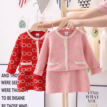 Çocuk Kız Uzun Kollu Setleri Çocuk Kazak bebek kıyafetleri Setleri Hırka + Etek 2 Adet Giyim Takım Elbise Çocuklar için Bebek Kız