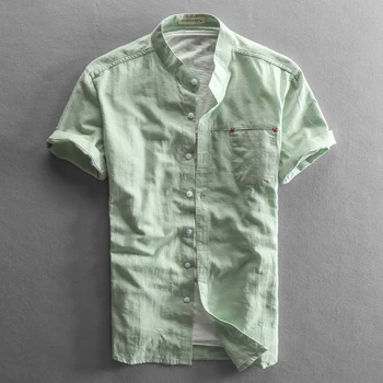 Giysi Boyutu Yaz Artı Pamuk Keten Gömlek Erkekler Kore Rahat Kısa Kollu Gömlek Vintage Moda 2020 KJ5772