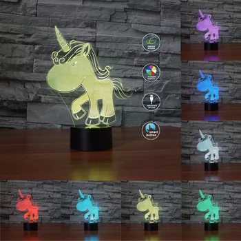 Yenilik Unicorn 3D lamba LED USB 3D gece ışıkları 7 renk uzaktan dokunmatik anahtarı masa masa lambası olarak çocuk odası oyuncak ışıkları