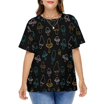 Renkli Mantar T Shirt Neon Mantar Baskı Sevimli T-Shirt Kısa Kollu Sokak Giyim Gömlek Yaz Giyim Artı Boyutu 7XL 8XL