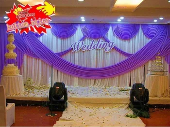 3 m * 6 m (10ft X 20ft) renkli Düğün Backdrop Perde Olay Dekorasyon Mor Düğün Sahne Arka Plan Perdelik Swags İle