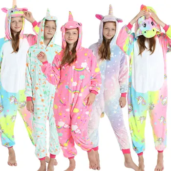 Çocuk Boys Unicorn Pijama Toddlers Kızlar Pijama 2021 Kış Bebek Pazen Tulumlar Gençler Pijama Çocuk Kigurumi Kostüm