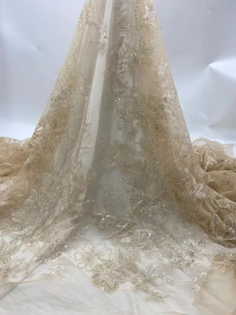 Yeni Varış Malzeme İşlemeli Tül Fransız Örgü Dantel çiçekli kumaş ve Boncuk H-7.2140203 düğün elbisesi
