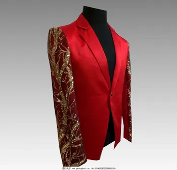 Altın sequins takım elbise ceket gece kulübü performans elbise erkekler tek düğme uzun kollu ince 2021 yeni kırmızı erkek günlük giysi ceket