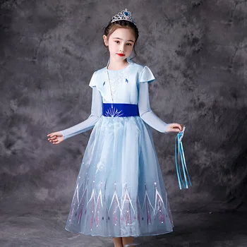 Disney Prenses Kız Elbise Çocuklar Kızlar için Elbiseler Noel Elbise Kostüm Partisi Dondurulmuş 2 Uzun Kollu Elsa Kız Giysileri