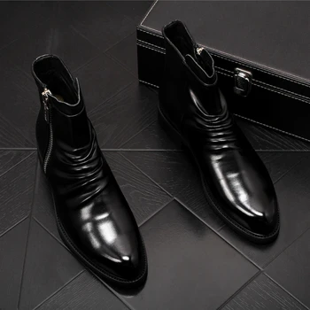 ıtalyan marka tasarımcı erkek rahat chelsea çizmeler beyefendi ınek deri ayakkabı siyah platformu bileğe kadar bot chaussure homme bota erkek