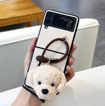Samsung Galaxy için Z Flip 3 Kılıf F7110 Kılıf Sonbahar ve Kış Peluş Sevimli Köpek Koruyucu Kabuk Katlanabilir Ekran