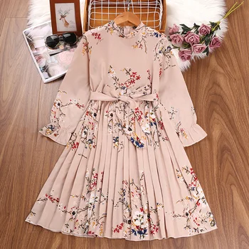 2022 Yeni Kız Elbise Bahar uzun kollu elbise Rahat Baskılı Çiçek Elbiseler Kızlar İçin Prenses Çocuk Kostümleri 5 6 7 8 Y