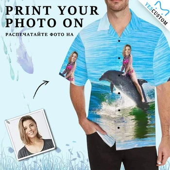 YesCustom T-Shirt Özel Yüz Deniz Yunus Mavi Hırka Plaj Tee Baskılı Yumuşak Parti havai gömleği Bluzlar Tops Pet Lover