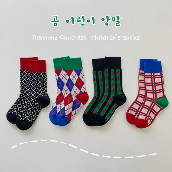 4 Pairs Sıcak Çocuk Çorap Sonbahar Kış Bebek Kız Çorap Çocuklar Kafes Pamuk Sokken Erkek Çocuklar İçin 1-8T