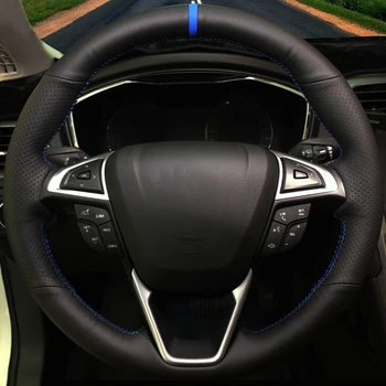 DIY El dikiş Suni Deri Mavi İşaretleyici Araba direksiyon Kılıfı Ford Mondeo 2014-2020 İçin Kenar Galaxy S-Max 2015 -2020