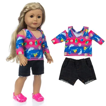 2020 Yeni Kısa kollu ve şort için Fit Amerikan Kız oyuncak bebek giysileri 18 inç Bebek, Noel Kız Hediye(sadece giysi satmak)