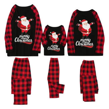 Noel Aile Pijama Setleri Baba Anne Kızı Oğul Eşleşen Giyim Yetişkin Çocuklar Noel Baba Baskılı Pijama Kıyafetler Takım Elbise