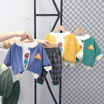 2022 İlkbahar Sonbahar Çocuk Kız 3 ADET Giyim Seti Karikatür Fil Hırka Ceket Pamuk Tişörtü rahat Pantolon Bebek Giysileri