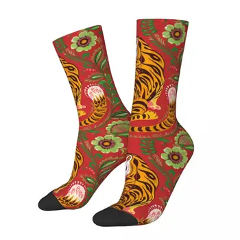 Kaplan Halk Sanatı Çorap erkek kadın Dövme Kedi Hayvan Geleneksel Orman Çorap İlkbahar Yaz Sonbahar Kış Orta Tüp Çorap Hediye