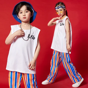 Çocuklar Konser Hip Hop Giyim Kolsuz T Shirt Üst Streetwear koşucu pantolonu Kız Erkek dans kostümü Gösterisi Elbise