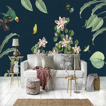 Özel 3D Fotoğraf Duvar Tropikal Bitkiler Yeşil Yapraklar Çiçekler Duvar Kağıdı Yatak Odası Oturma Odası Kanepe Zemin dokunmamış duvar kağıdı