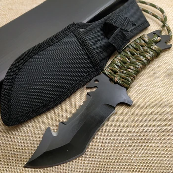 Şam 7Cr17Mov Bıçak Bıçak Paslanmaz Çelik Düz bıçak Açık Survival kamp için cep bıçağı Taktik Bıçak + Naylon Kılıf