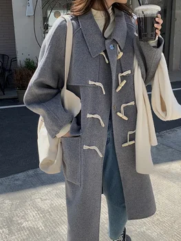 2022 Yeni Kış Kadın Katı Yün Ceket Gevşek Fit kaşmir paltolar Kadın Sıcak Rahat Ofis Bayan Zarif Dış Giyim Tops Q118