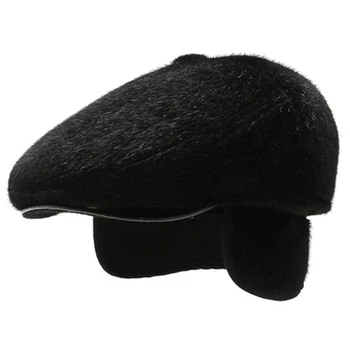 Şapkalar Kış Faux Kürk Newsboy Şapka Earflaps Bere Baba Şapka Yaşlılar İçin Doruğa Kap Kış Sıcak Şapka Yaşlı Erkekler İçin Düz Kap