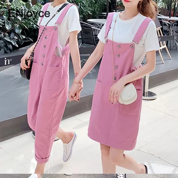 Kore Giyim Tshirt Tulum Takım Elbise Setleri En İyi Arkadaşı Askı Etek Kadın Yaz Pembe Kız Çiftler Kardeş 2 Parça Tulumlar