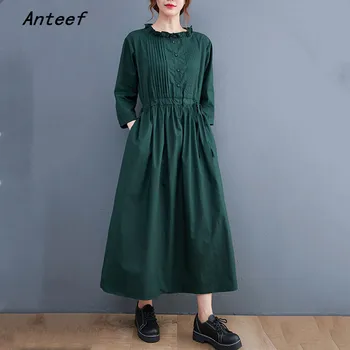 Anteef pamuk keten vintage elbiseler kadınlar için rahat gevşek uzun yaz sonbahar elbise zarif giyim 2022