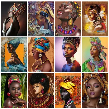 5d Afrika Elmas Boyama Tam Yuvarlak Kare Kadın Portre Rhinestones Elmas Nakış Çapraz dikiş kitleri Mozaik Ev Dekor