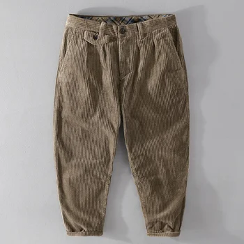 Erkekler Japon Vintage Sonbahar Kadife Kış Yeni Çok cep Gevşek Fermuar Kargo Ayak Bileği Pantolon Rahat Vahşi Düz Pantolon