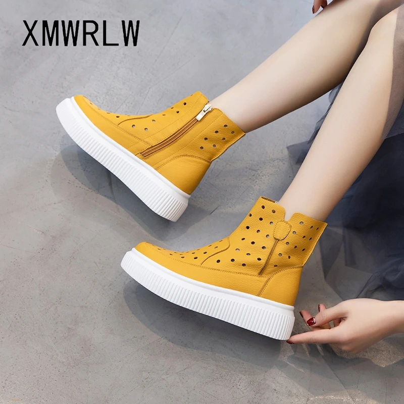 XMWRLW Hakiki Deri Çizmeler Kadınlar İçin Yaz Ayakkabı Kalın Taban Kadın Çizme Moda Düz Renk Kadın yarım çizmeler Yaz Ayakkabı Görüntü 2