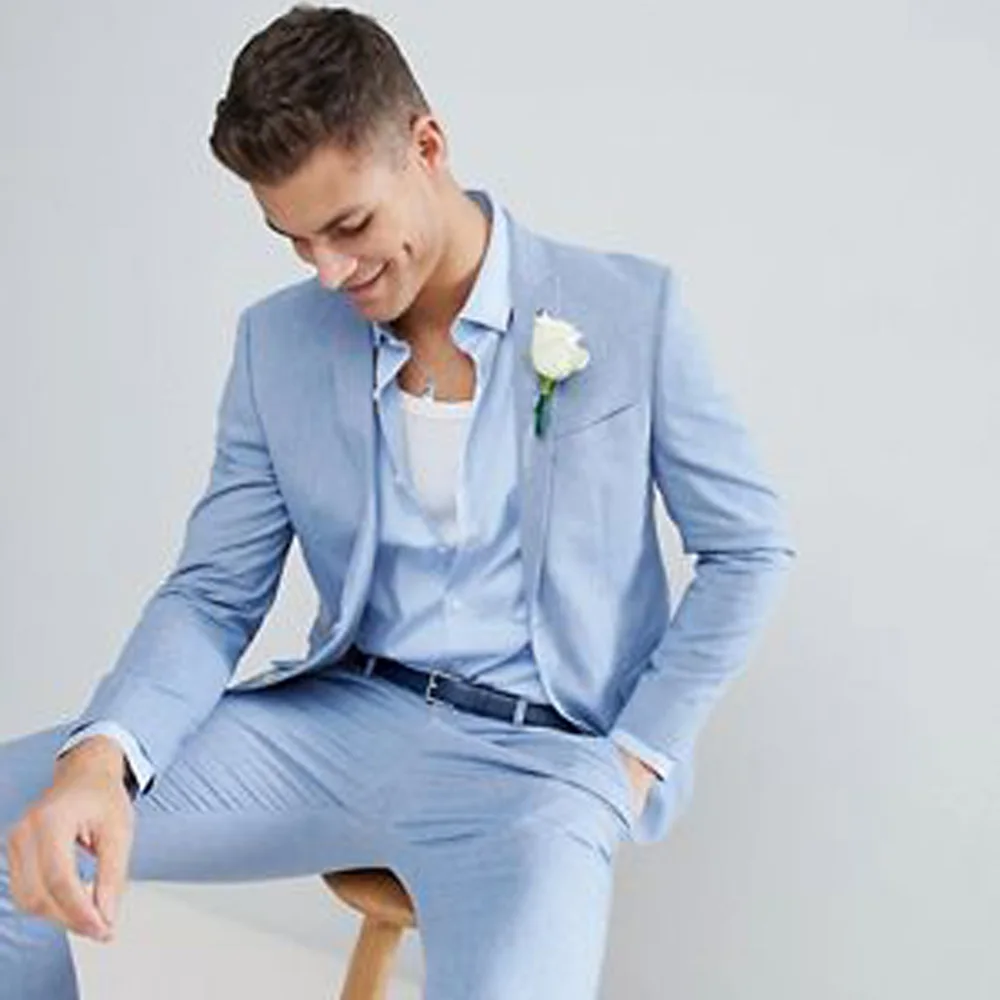Erkek 2 Parça Takım Elbise Zarif Katı Bir Düğme Slim Fit Resmi Moda İş Blazer Smokin pantolon seti Görüntü 0