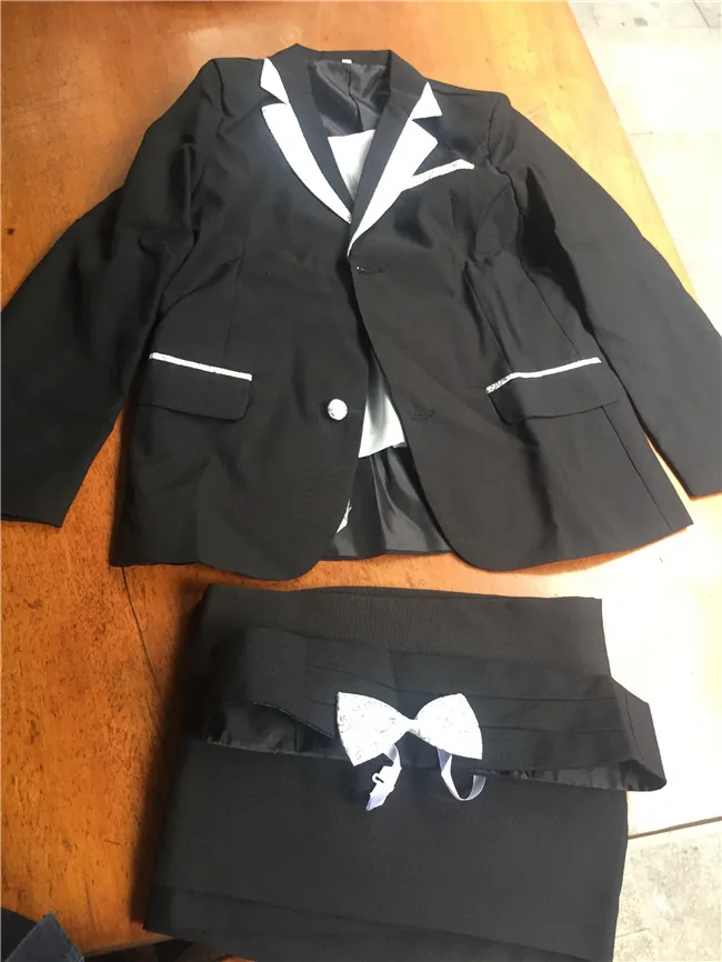 Erkek Siyah Takım Elbise Çocuk Kostüm Erkek Düğün resmi takım elbiseler 4 adet / takım Boyutu 80 cm-155 cm 2-12 Yıl Siyah Beyaz Görüntü 3