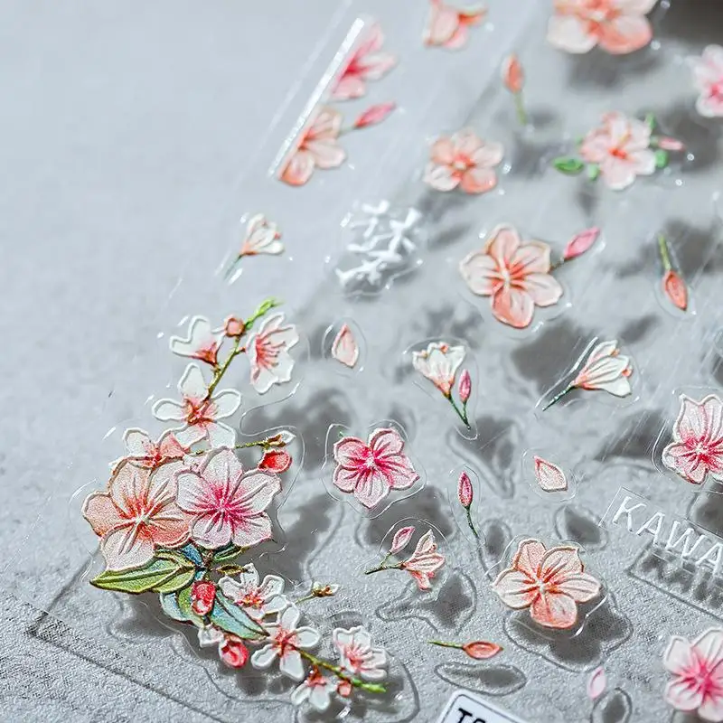 Yeni moda çiçek ince ve sert manikür çıkartmalar tutkal tırnak çıkartmalar takı on mil şeftali çiçeği tırnak mücevheri tırnak araçları Görüntü 3