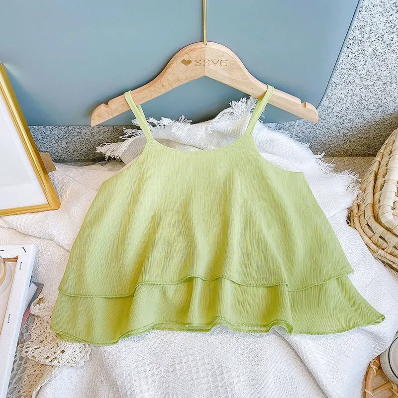 2022 Moda Bebek Giysileri Yaz Düz Renk Kolsuz Gömlek + Pantolon İki adet Takım Elbise Çocuk Kız Kostüm Kıyafet Rahat Setleri Görüntü 4