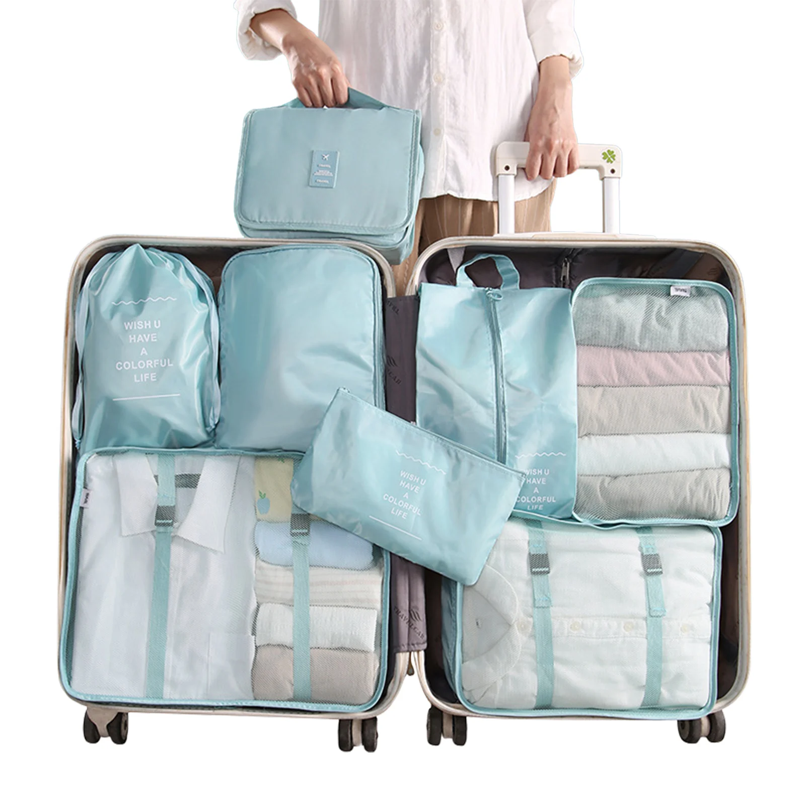 8 Adet Set Seyahat Organizatör Saklama Torbaları Bavul Ambalaj Seti Saklama kutuları Taşınabilir Bagaj Organizatör Bez Ayakkabı Çantası Görüntü 2