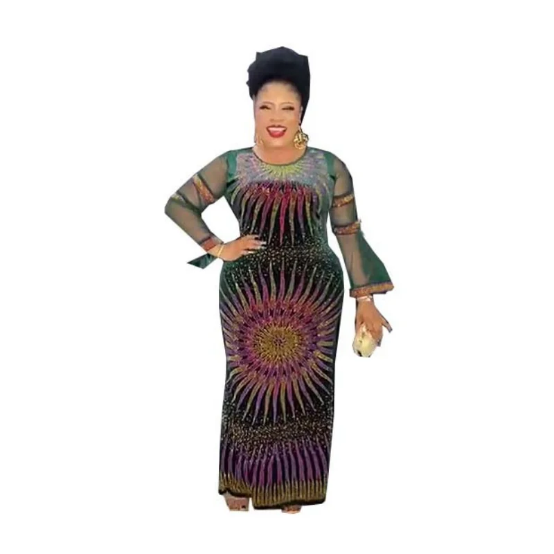 Kadife Afrika Elbiseler Kadınlar İçin Dashiki Örgü Fırfır Kollu Elbise Afrika Elbise Afrika Giysi Noel Elmas Parti Maxi Elbise Görüntü 2