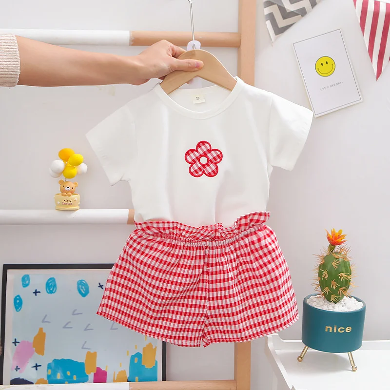 Bebek Erkek Yaz giyim setleri Yeni Küçük Kız Rahat Kısa kollu tişört Çizgili Takım Elbise 1-5T 2021 çocuk Giyim Seti Görüntü 1