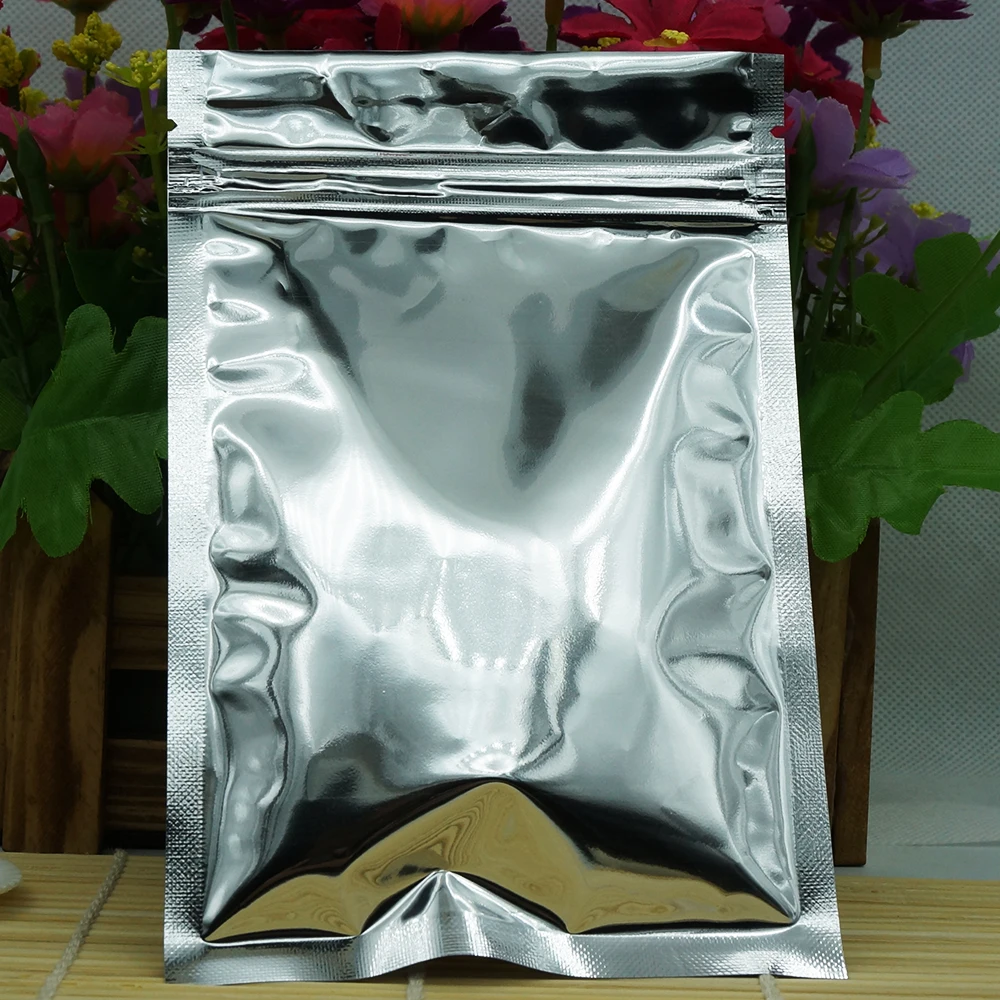 100 adet Şeker fermuarlı ambalaj poşetleri 14x20cm Yeniden Kullanılabilir Gümüş Kaplama Alüminyum Folyo kilitli torba Aperatif Yiyecek Depolama paket ambalaj Görüntü 0