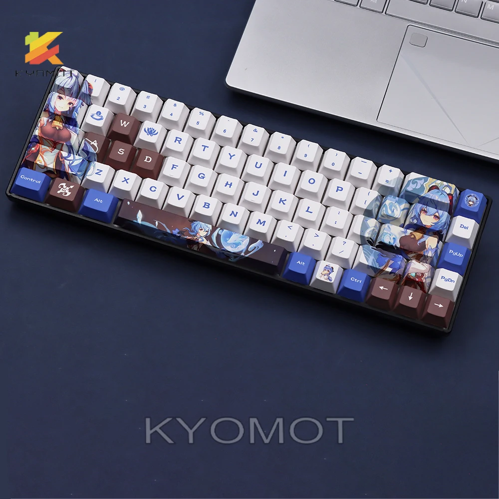 KYOMOT Genshin Darbe Raiden Shogun Klavye Klavye Anime Ganyu PBT BOYA ALT Cosplay Keycaps Kiraz MX Anahtarı için DİY Klavye Görüntü 1