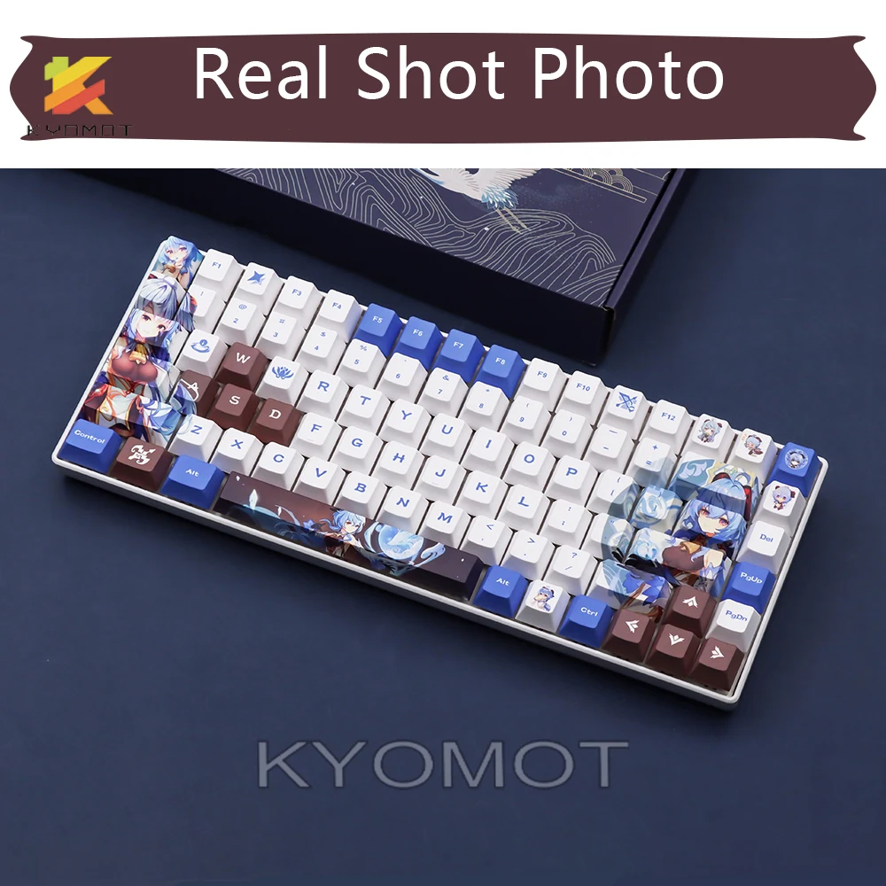 KYOMOT Genshin Darbe Raiden Shogun Klavye Klavye Anime Ganyu PBT BOYA ALT Cosplay Keycaps Kiraz MX Anahtarı için DİY Klavye Görüntü 2