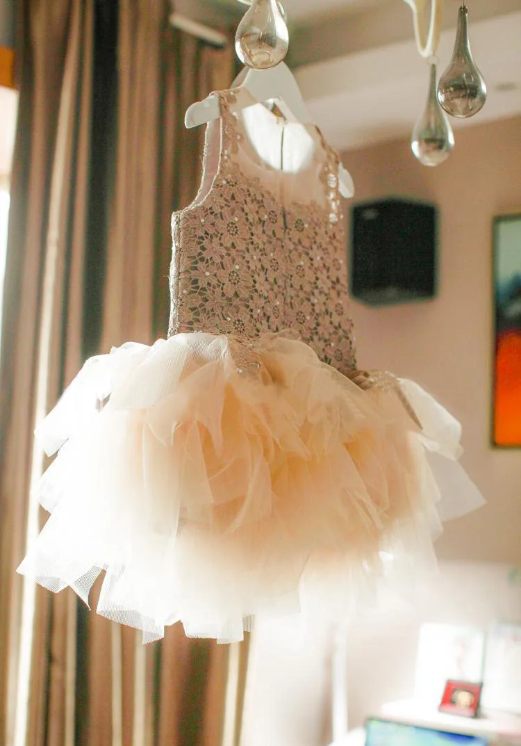 Şampanya Çok Katmanlar file top elbisesi Kız Elbise Kolsuz Parti çocuk Performans Elbise Tutu 100-150 cm Görüntü 4