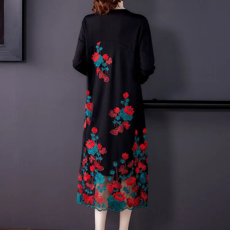 Örgü Nakış Çiçek Elbise Şık Gevşek Elbise 2022 İlkbahar Sonbahar Yeni Moda kadın Tam Kollu Elbise Çiçek Parti Femme K10 Görüntü 5